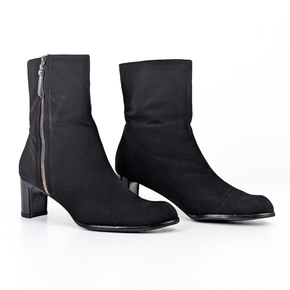 Stuart Weitzman Women Black Fabric Retro Vintage 90s Zip Ankle Boots sz 8.5